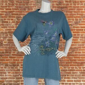Vintage Hummingbird Floral River Tee L Nature-Inspired